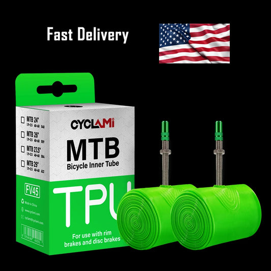 2pcs Novelle Co. ultralight bike inner tubes, 26-29 inches, TPU material, 45mm French valve for MTB bicycles.