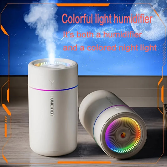 Novelle Co. colorful LED ultrasonic car humidifier for aromatherapy in a bedroom or office setting.