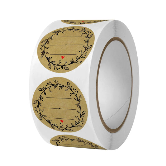 500 PCs roll of 1-inch kraft paper stickers by Novelle Co. for gift wrapping and DIY decorating.