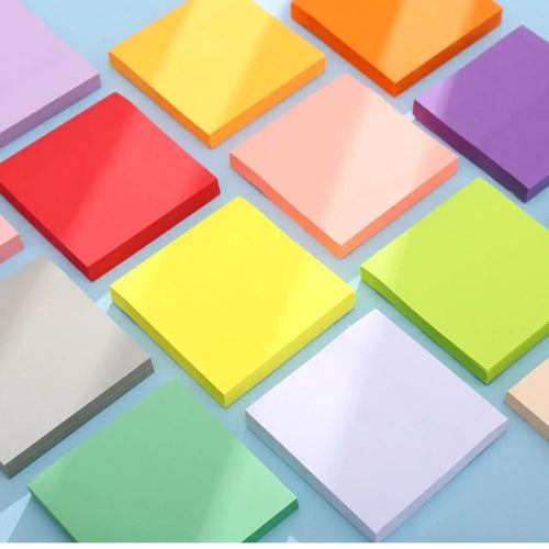 100 sheets of Novelle Co. colorful sticky note pads for school or office, featuring various vibrant colors and sizes.