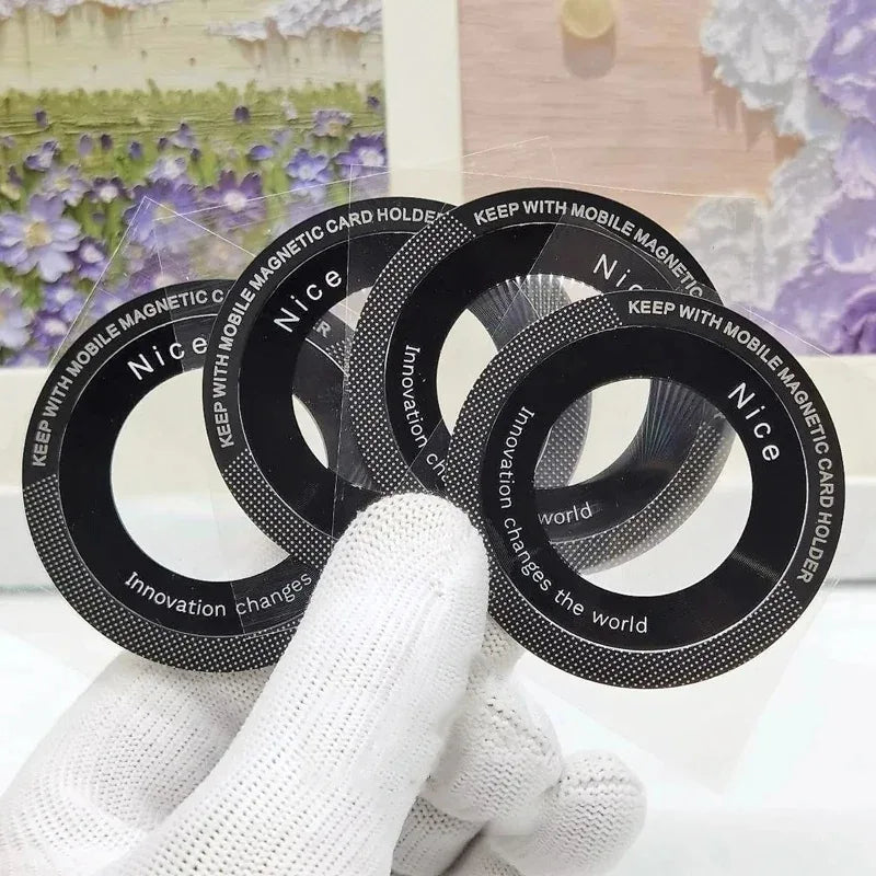 MagSafe magnetic metal ring for phones by Novelle Co., showcasing universal compatibility and a sleek design.